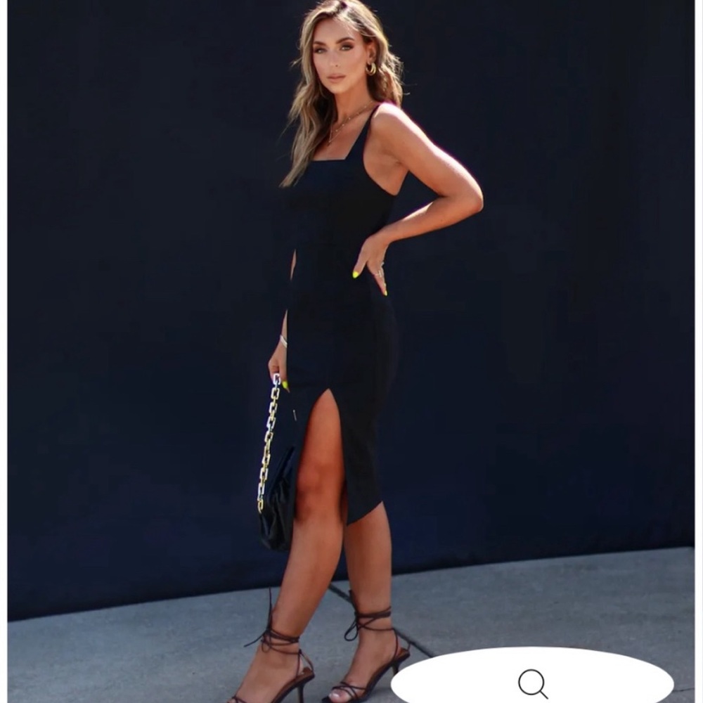 DANICA SIDE SLIT MIDI DRESS - BLACK (M)